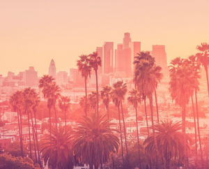 Los Angeles skyline in pink