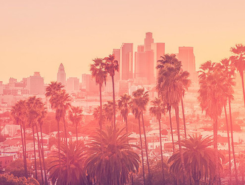 Los Angeles skyline in pink