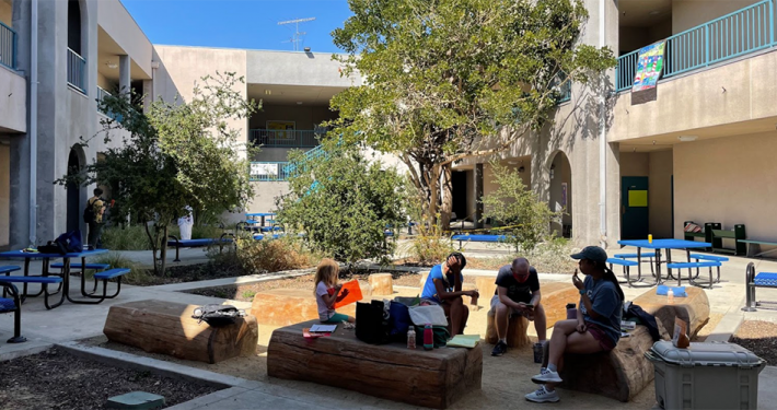 An example of courtyard shade and a nature-based outdoor learning environment at Esperanza Elementary School, Los Angeles.