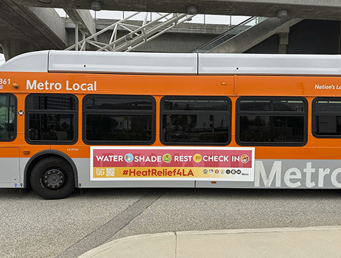 A bus ad created for the 2023 HeatSafeLA campaign