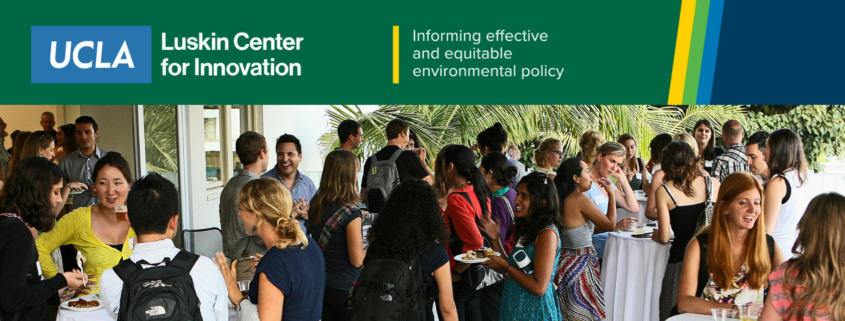 UCLA Luskin Center for Innovation banner above a photo of attendees networking at an indoor event.