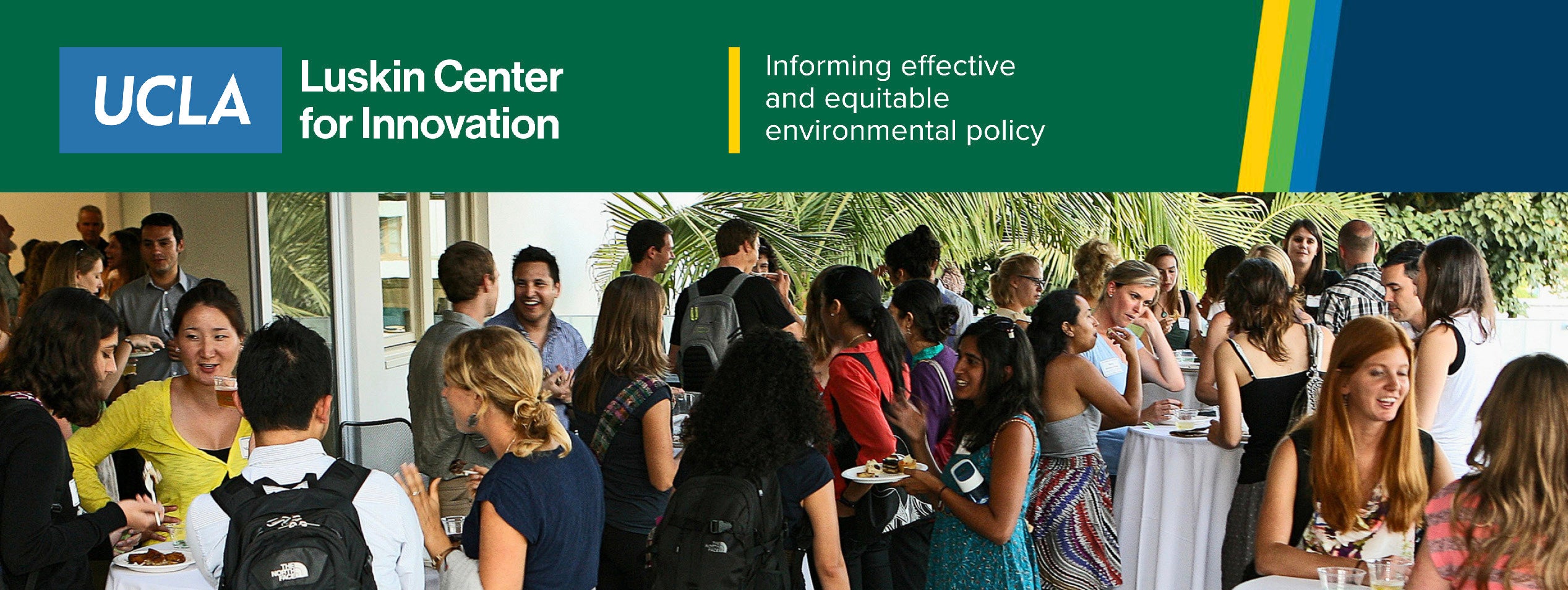 UCLA Luskin Center for Innovation banner above a photo of attendees networking at an indoor event